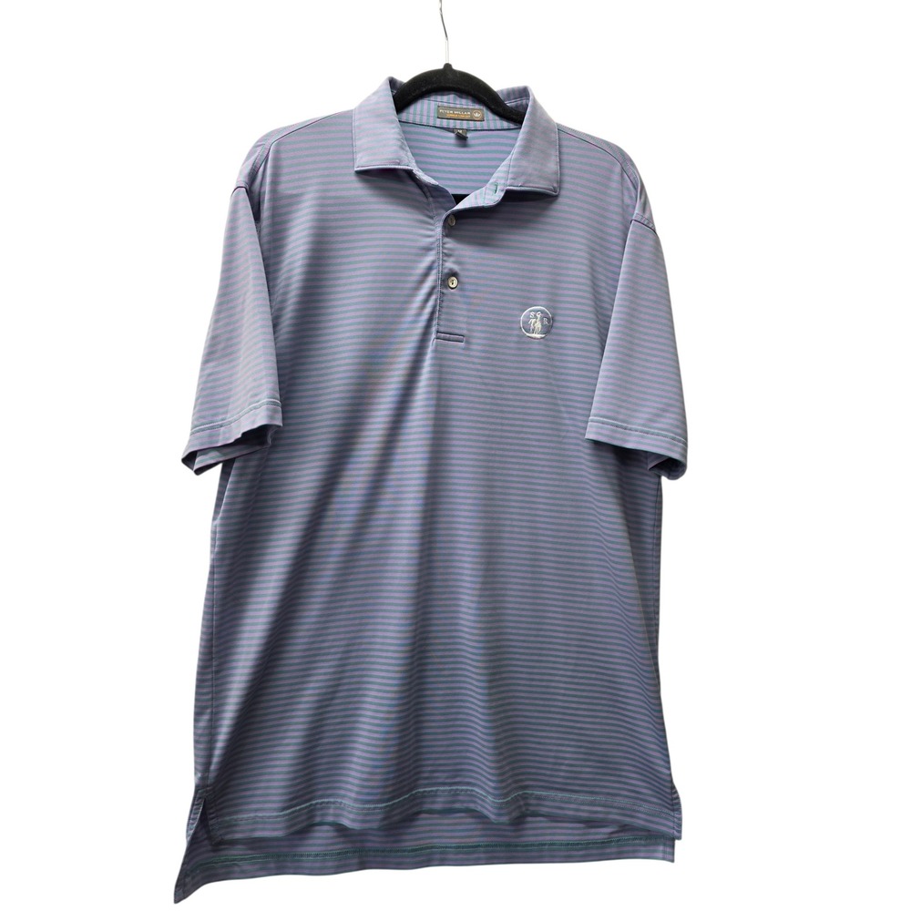 Peter Millar Summer Comfort Mens Medium Polo Shirt Purple Teal Striped Golf SCR